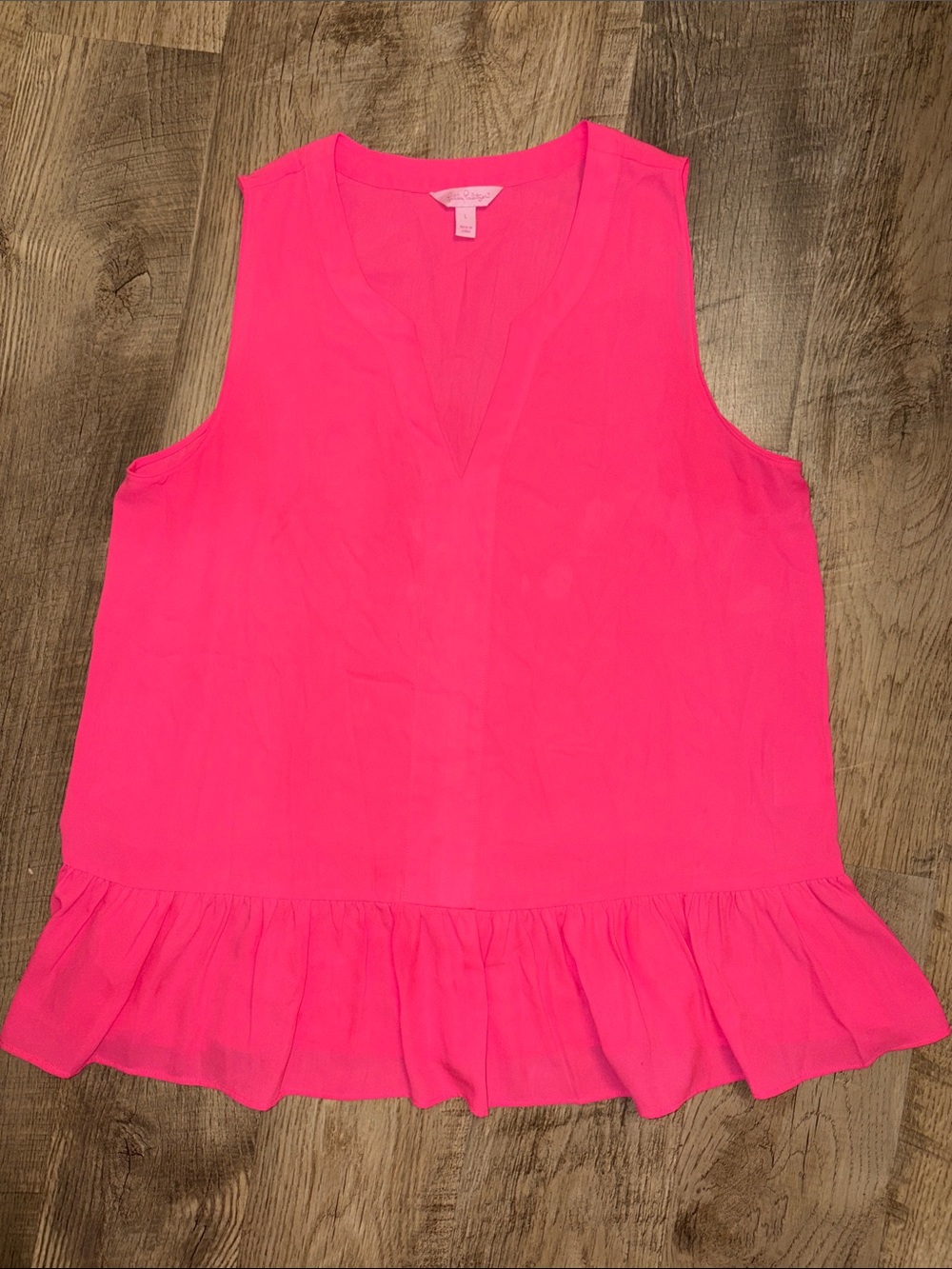 Lilly Pulitzer Hot Pink Sleeveless V-Neck Ruffle Hem Top